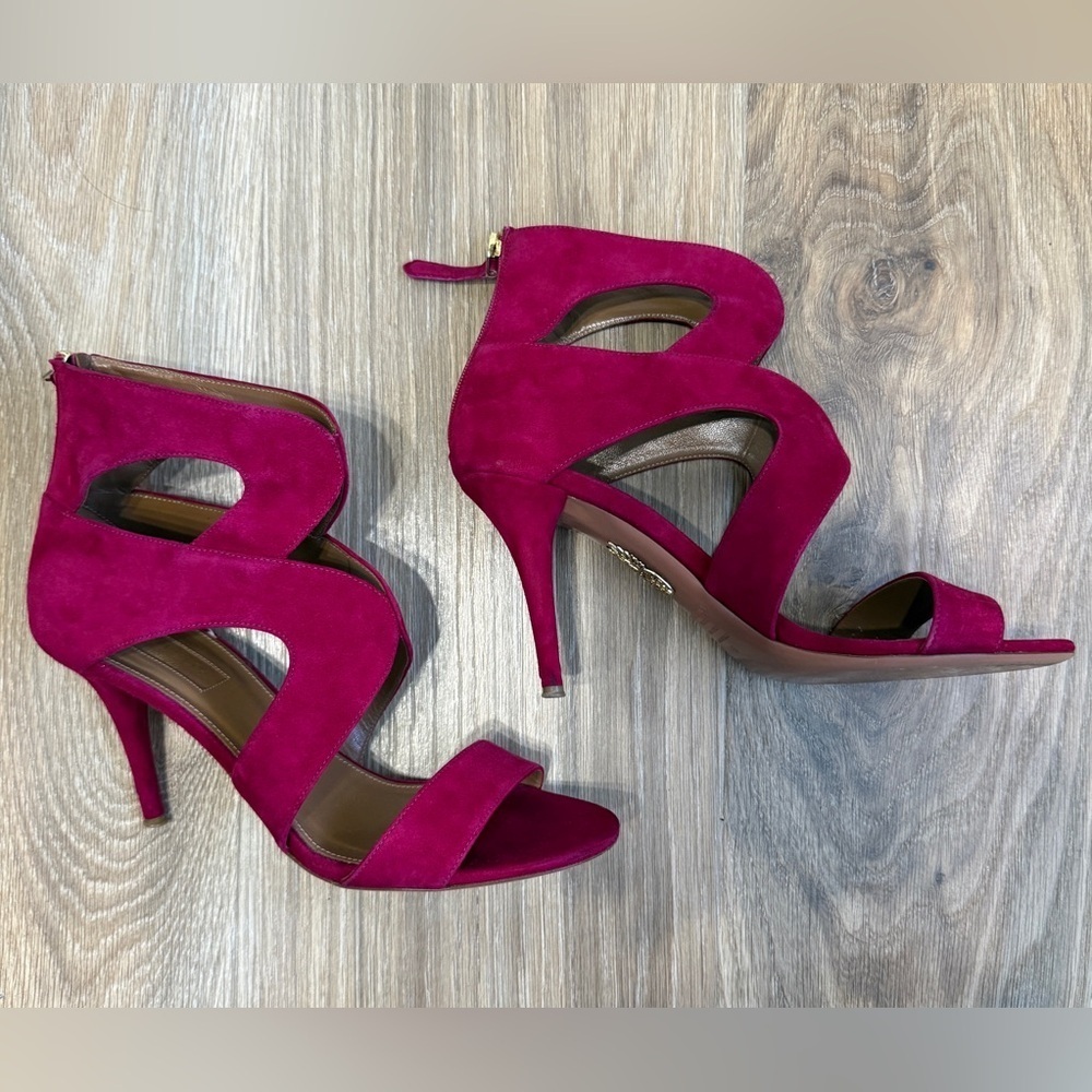 Aquazzura Firenze Suede Cutout Heels Fuchsia Pink EU 40